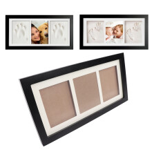 Rustikales Baby-Handabdruck- und Fußabdruck-Set, 35x18 cm Holzrahmen, schwarze Tinte
