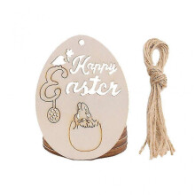 (B) 10 Pcs/Set Happy Easter Party Wooden Ornaments Cute Carving Egg Shape Slices Disk with Rope Hanging Pendant Decoration