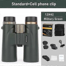 (Green A) 12x42 Binoculars Professional HD Telescope Powerful Long Range BAK4 Prism For Hunting Outdoor Camping ED Lens IPX7 Waterproof