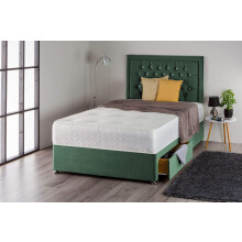 (3ft, 2 Drawers) Aqua Marine Green Plush Divan Bed Set with Sprung Mattress and Matching Nina Diamante Headboard