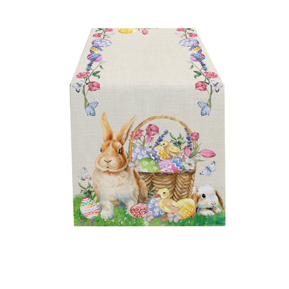 (Style 1, 180 x 33cm-1) Easter Bunny Table Runner Dining Tablecloths Egg Duck Flower Party Decor Cover-image-OPC-PBBBNHY-NEW