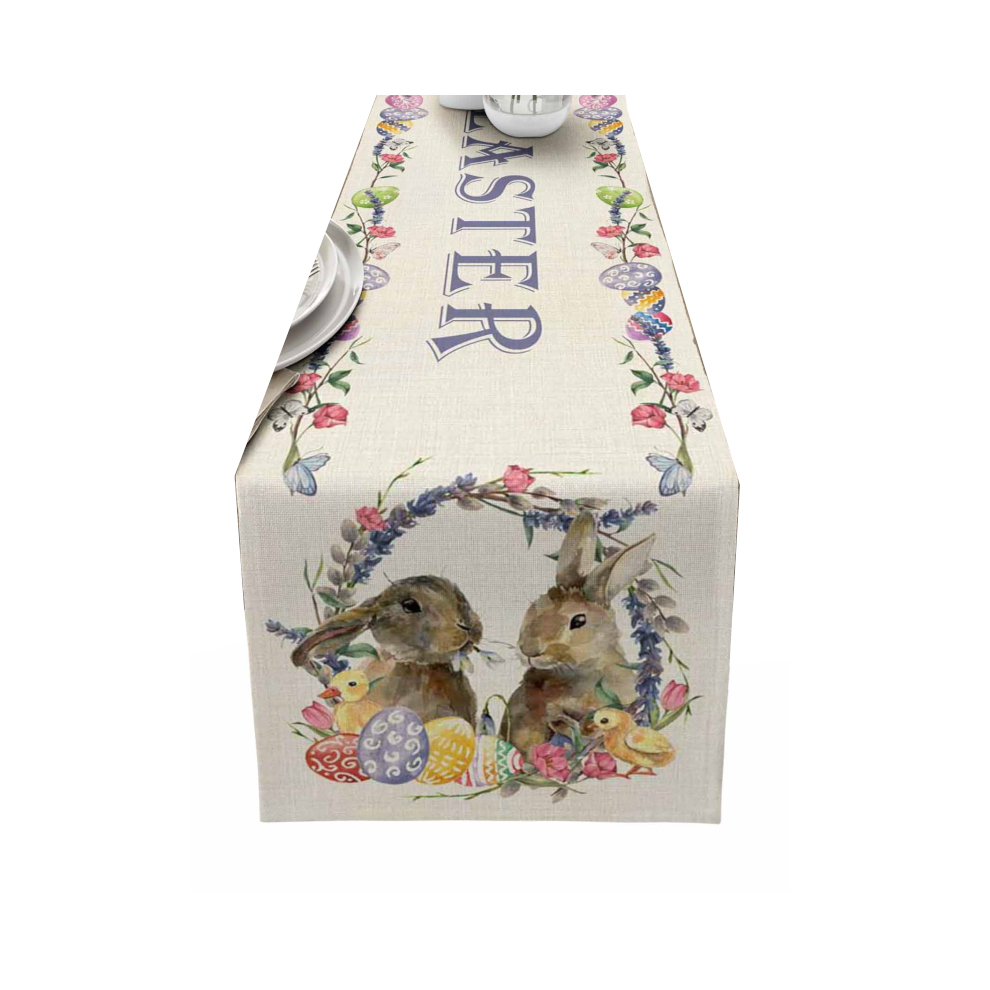 (Style 3, 200 x 33cm-1) Easter Bunny Table Runner Dining Tablecloths Egg Duck Flower Party Decor Cover-image-OPC-PBBBNJQ-NEW