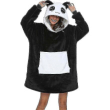(S) Wearable Blanket Sweatshirt Unisex Panda Hoodie Oversized Sherpa Blanket Warm With Pocket