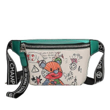 (Green Fanny Pack4) Pu Waterproof Women's Waist Bag High Quality Shoulder Crossbody Chest Bag Female Fanny Pack Geometric Cartoon Banana Belt Bag