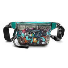(Green Fanny Pack) Pu Waterproof Women's Waist Bag High Quality Shoulder Crossbody Chest Bag Female Fanny Pack Geometric Cartoon Banana Belt Bag