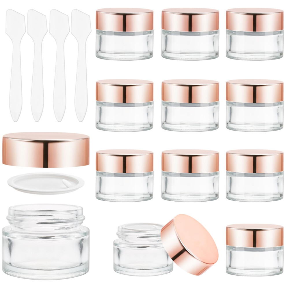 Mirrline Gold/Cream 12 Pcs 15G/0.5Oz Glass Jars Mini Round Canning Jar Clear Empty Cosmetic Container With Rose Lid For Lip Scrub Lotion Ointments Powder Beads