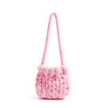 (Pink) Fashion Crochet Crossbody Bags Designer Knitted Women Shoulder Bags Rope Woven Messenger Bag Handmade Small Tote Shopper Purses