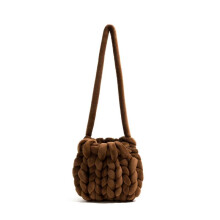 (Coffee) Fashion Crochet Crossbody Bags Designer Knitted Women Shoulder Bags Rope Woven Messenger Bag Handmade Small Tote Shopper Purses