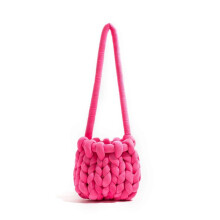 (Rose Red) Fashion Crochet Crossbody Bags Designer Knitted Women Shoulder Bags Rope Woven Messenger Bag Handmade Small Tote Shopper Purses