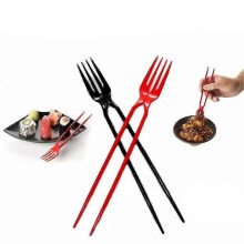 (BLACK 10pcs) 10PCS Fork Chopsticks In One, Chork 24 Count Pack Fork Chopsticks Combo