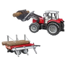 Bruder 1:16 Massey Ferguson 7480 with frontloader and timber trailer – Construction Loader Model