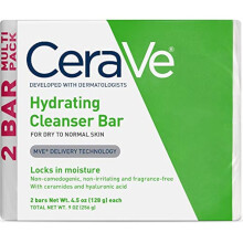 CeraVe Hydrating Cleanser Bar | Soap-Free Body and Facial Cleanser with 5% Cerave Moisturizing Cream | Fragrance-Free |2-Pack 4.5 Ounce Each