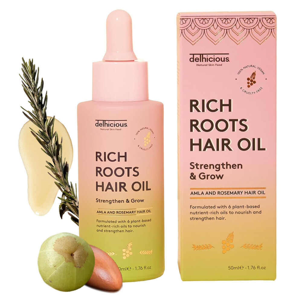 Delhicious Amla Hair Oil & Rosemary Oil For Hair Growth - Rich Roots Hair Loss Treatment For Thinning Hair - Dry Scalp Treatment With Argan Oil