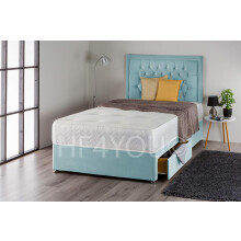 (5ft, 2 Drawers) Midnight Blue Plush Divan Set with Memory Sprung Mattress and Matching Nina Diamante Headboard