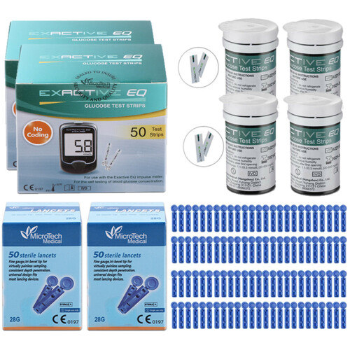 (100 Test Strips + 100 Lancets) Blood Glucose Test Strips for Exactive EQ Diabetes
