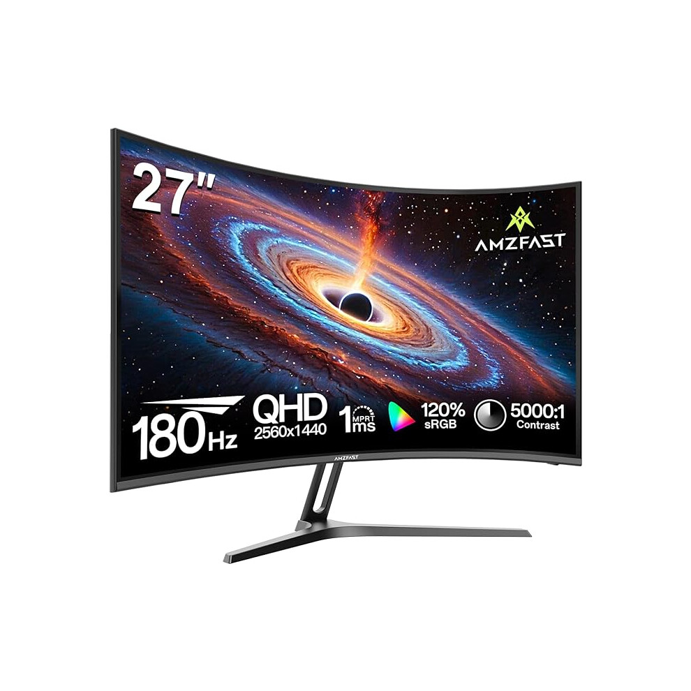 Monitors 27 Inch Curved Gaming Monitor - 180Hz(Dp), Qhd Adaptive Sync, Eye Care