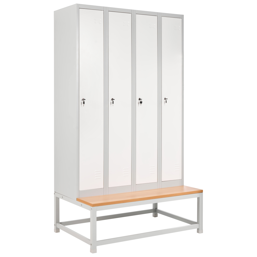 4-Door Storage Locker with Bench ATHLETE Metal Grey/ White
