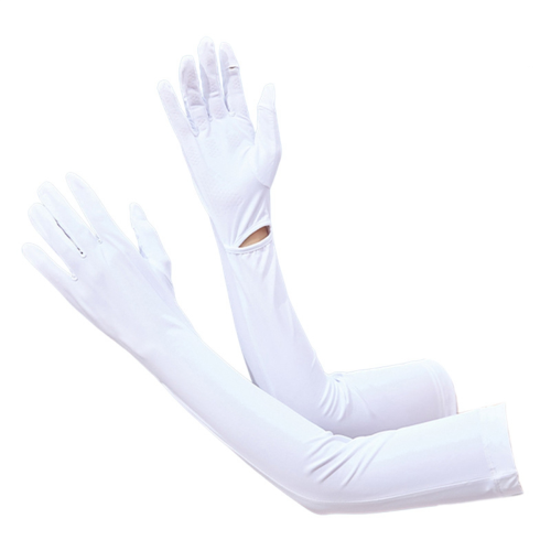 Luvas longas de proteção solar UV para mulheres, luvas de braço para dirigir, brancas