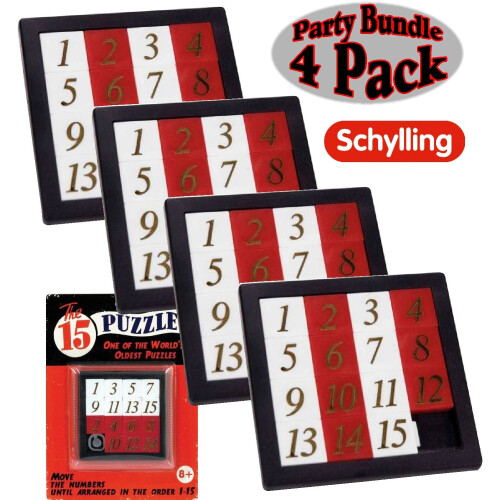 Schilling il 15 puzzle - Number Slide Brain Teaser (4 -pack)