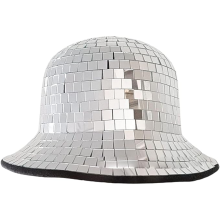 Discobal emmerhoed met pailletten, cowboyhoed met spiegel en pailletten, fedorahoed