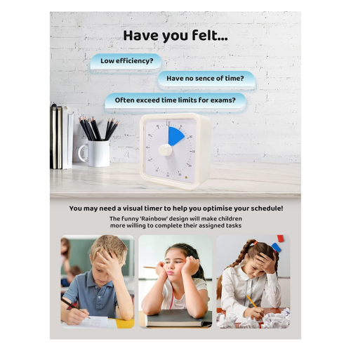 Timer visivo da 60 minuti per bambini, timer con funzionamento silenzioso, giallo 1