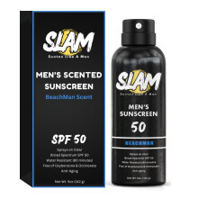 Slam Woodsman pentru barba?i S -Sungatura parfumata Spray SPF 50 - Spray de ecran Sun cu spectru larg pentru fa?a ?i corp impermeabil ?i transpir