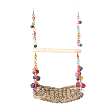 Brinquedos de balanço para pássaros com sinos, balanço de rede com plataforma de palha marinha para pássaros