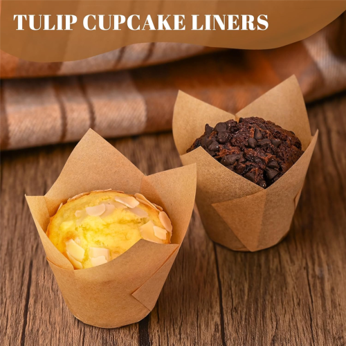 120 Counts Natural Tulip Cupcake Liners for Baking Cups 1