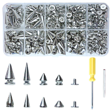 Kit de 354 peças de pontas e pinos punk, pontas cônicas de 8 tamanhos, pontas de árvore de metal