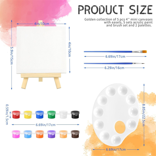 Mini telas e cavaletes com paleta de cores e pincéis 2