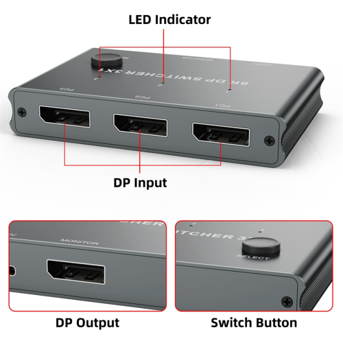 DP Switcher With Three Inputs And One Output For Computer Screen 8K 1