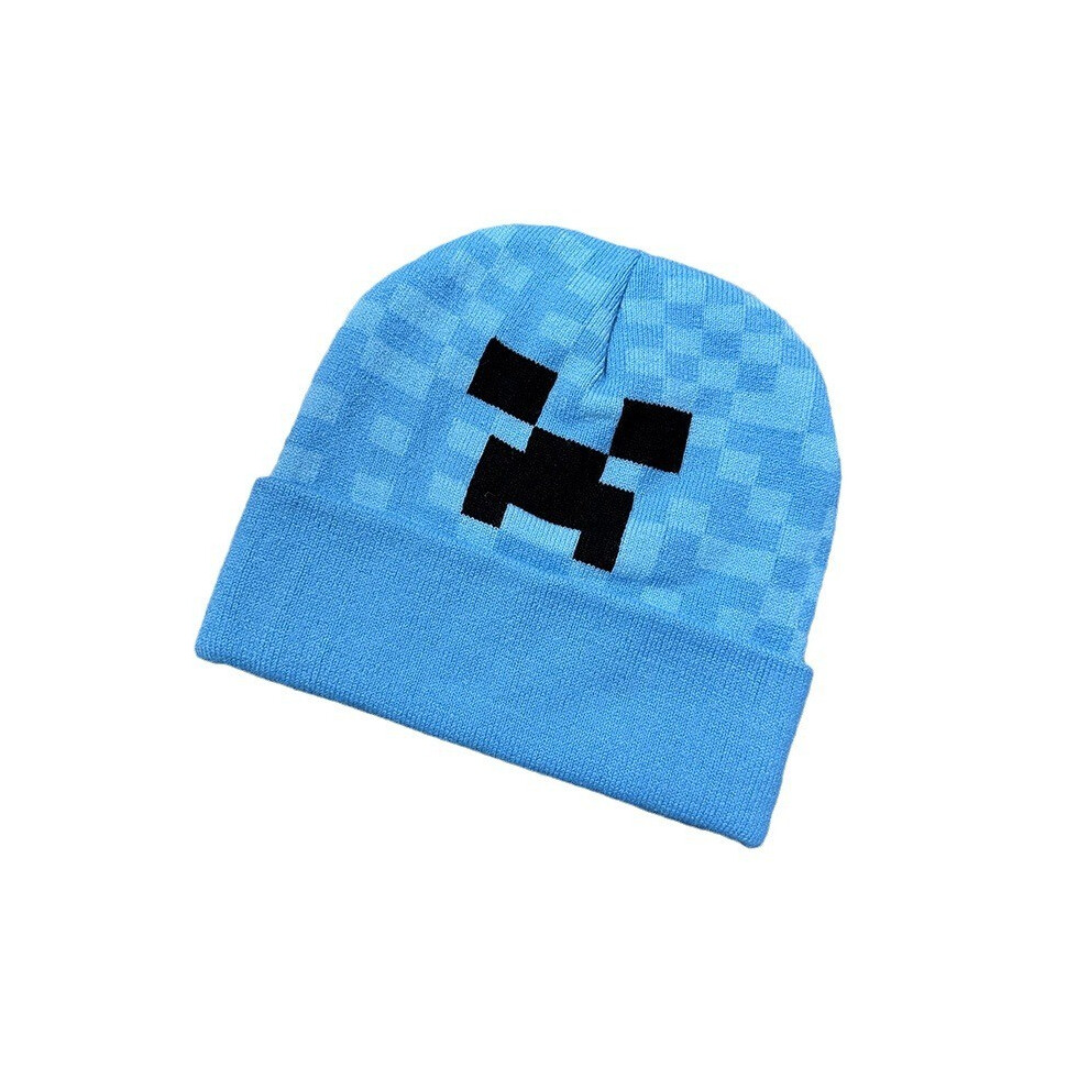 (Blue) Block Minecraft Cartoon Warm Knit Hat Unisex Acrylic Fiber Weather Cold For Blue