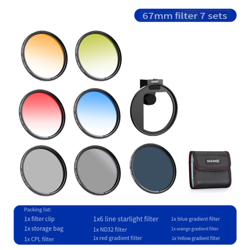 Conjunto de filtros com 7 clipes para celular com rosca de 67 mm 2