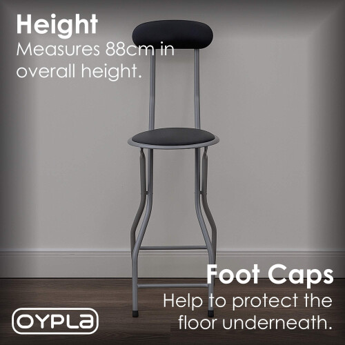 Oypla Oypla Black Padded Folding High Chair Breakfast Kitchen Bar Stool Seat 2