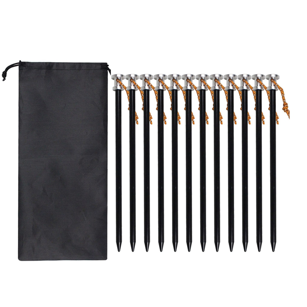 12PCS 23cm Outdoor Tent Pegs Ground Nails With Storage Bag Black-image-OPC-PJYY8RH-NEW