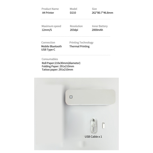 A4 thermische printer Bluetooth Pocket fotodocumentprinter 2