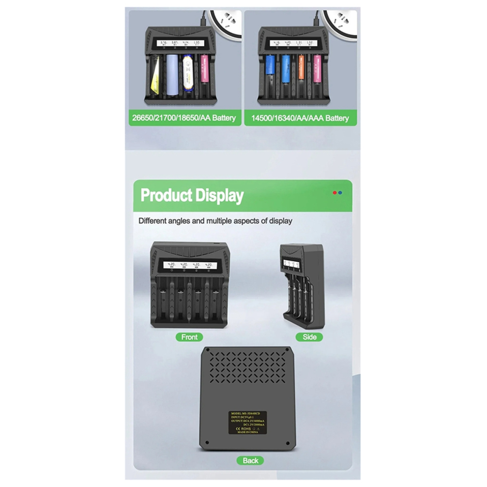 4Slot Rechargeable Battery Charger For 18650 3.7-4.2V Lithium Battery 4853121342384
