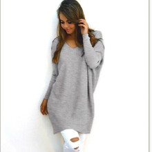 (Gray, M) Women Autumn V Neck Long Sleeve Slim Fit Sweater Lightweight Slimming Versatile