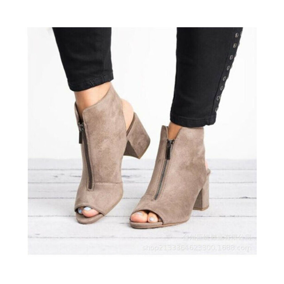 (Gray, EU38) High Womens Block Heels Sandals Peep Toe Chunky Ankle Strap Boots Shoes Size-image-OPC-PJZ26WV-NEW