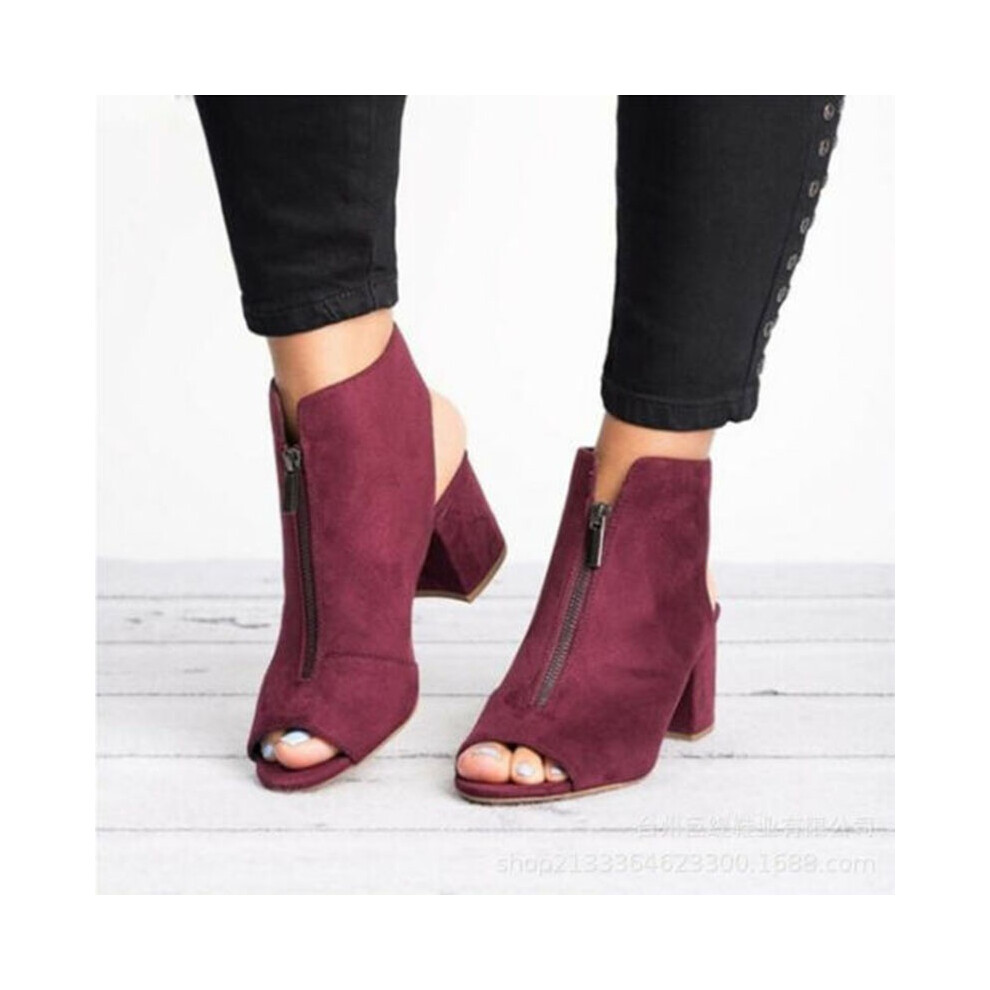 (Red, EU41) High Womens Block Heels Sandals Peep Toe Chunky Ankle Strap Boots Shoes Size-image-OPC-PJZ26WP-NEW