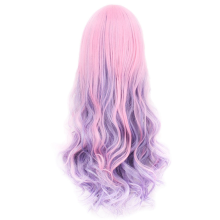 Regenbogenfarbene lange gewellte Cosplay-Perücke mit Farbverlauf, Hitzefaserhaar, 70 cm