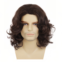Peluca corta y rizada marrón para hombre, peluca de cosplay de Halloween, peluca de disfraz de anime