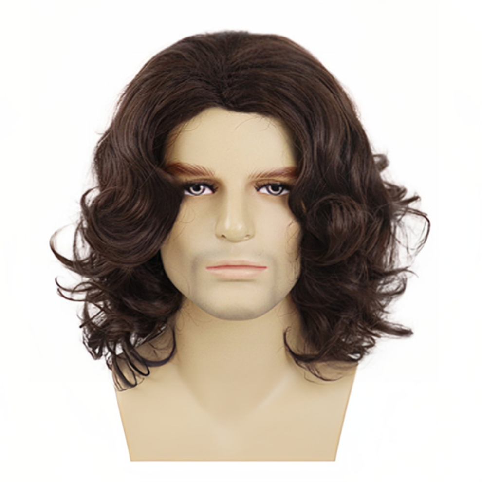 Unisex Brown Men's Short Curly Wig Halloween Cosplay Wig Anime Costume Wig