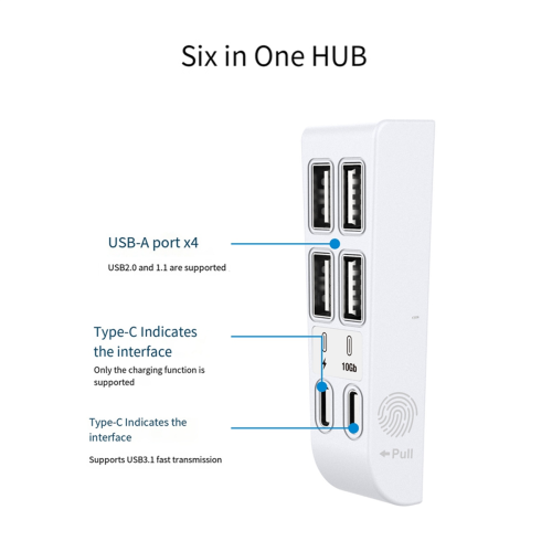 Για λεπτό 6-σε-1 USB 2.0 HUB Data Transfer Extender, λευκό 1