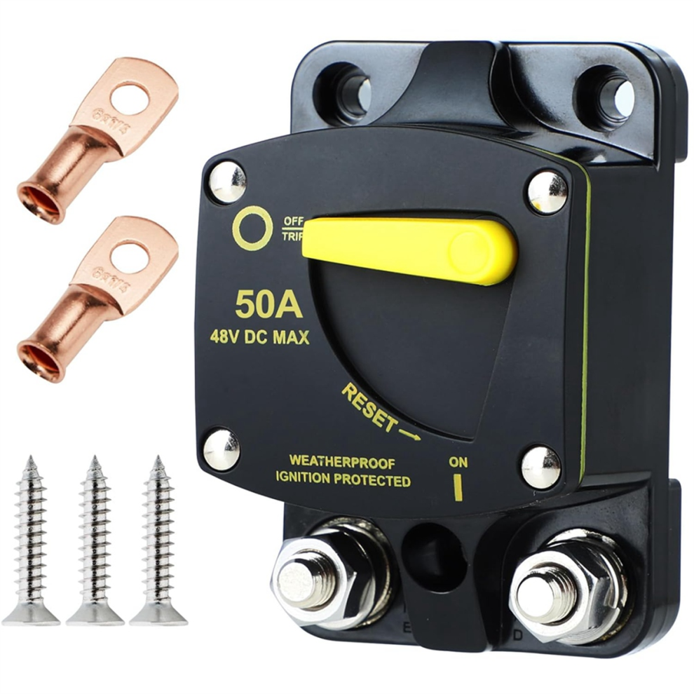50 Amp Marine Circuit Breaker Resettable 50A, 12V - 48V Dc 4852077496332
