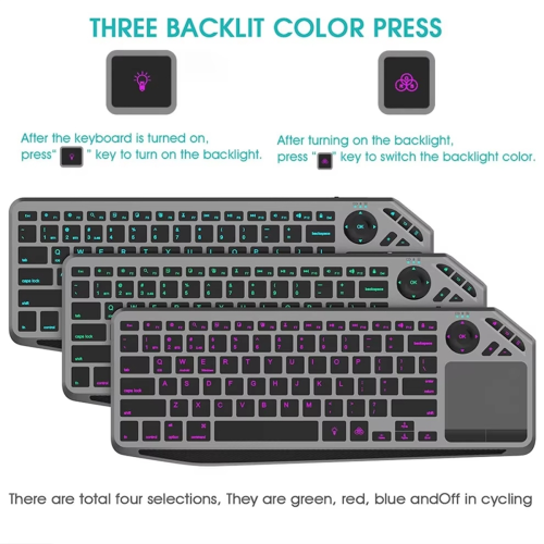 Bluetooth Wireless Keyboard with Touchpad 7-Colors Backlit 2.4G 2