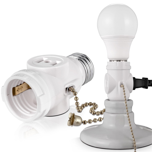 2 Outlet Light Socket Adapter,E26 Bulb Socket to Outlet Splitter, 1
