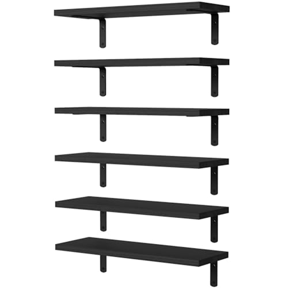 Floating Shelves,Wooden Floating Shelves for Wall Decor, Black-image-OPC-PJYXC8K-NEW