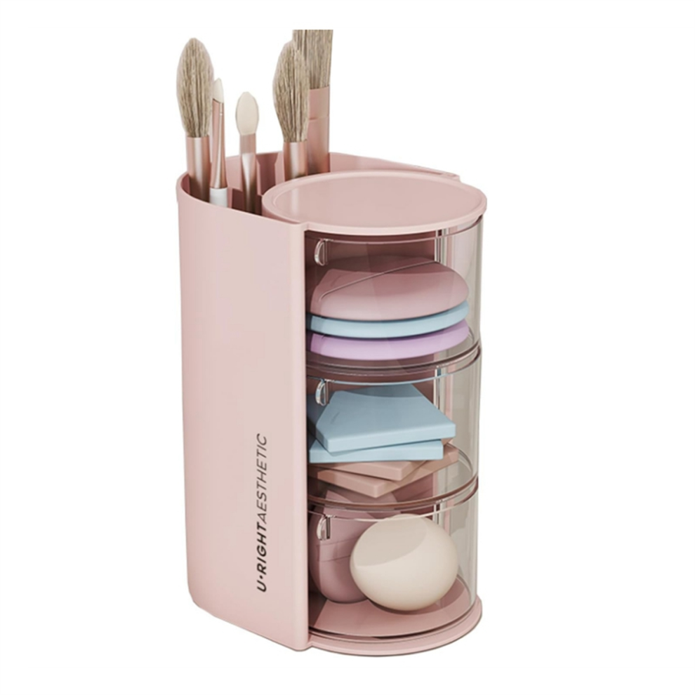 Makeup Brush Holder Organizer with 2 Slot, 3-Layer, Makeup Box, Pink-image-OPC-PJYXMW5-NEW