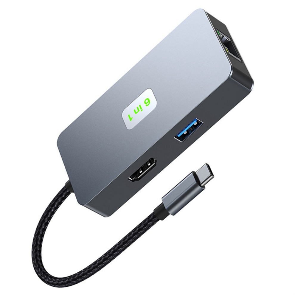 6-In-1 USB C Hub USB 3.2 Type C Hub Gigabit+USB3.2(10Gbps)+4K/60Hz